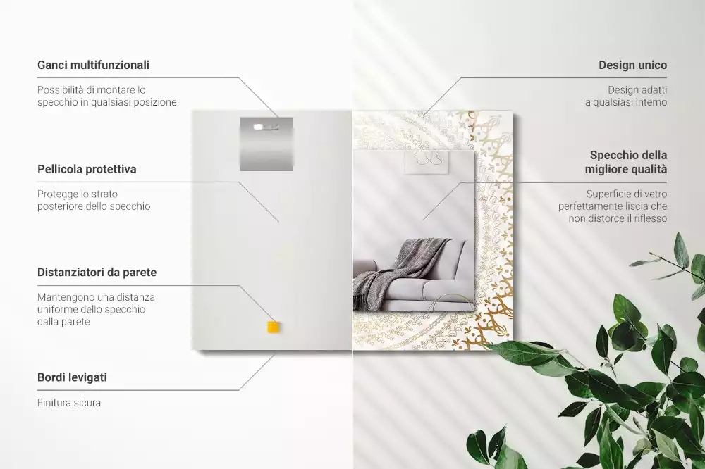 Rechthoekige spiegel lijst met print mandala patroon