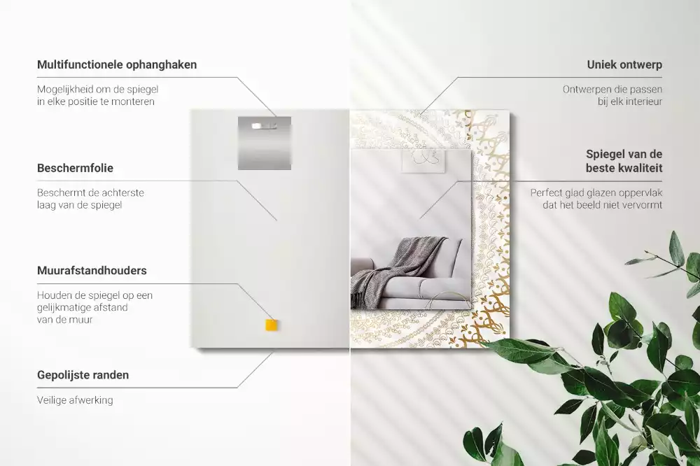 Rechthoekige spiegel lijst met print mandala patroon