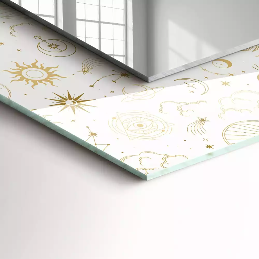 Rechthoekige spiegel met bedrukte lijst Zon Maan Sterren