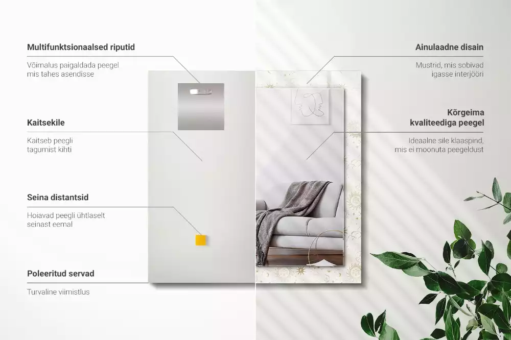 Rechthoekige spiegel met bedrukte lijst Zon Maan Sterren