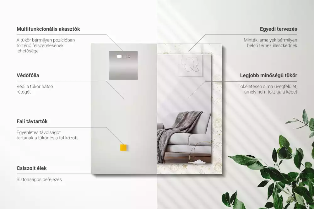 Rechthoekige spiegel met bedrukte lijst Zon Maan Sterren