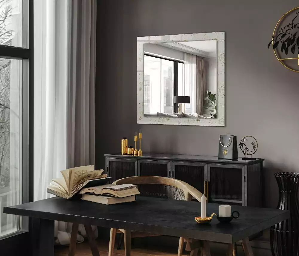 Rechthoekige spiegel met bedrukte lijst Zon Maan Sterren