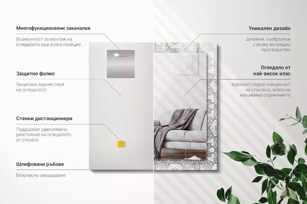 Rechthoekige spiegel met decoratie Ornamentpatroon