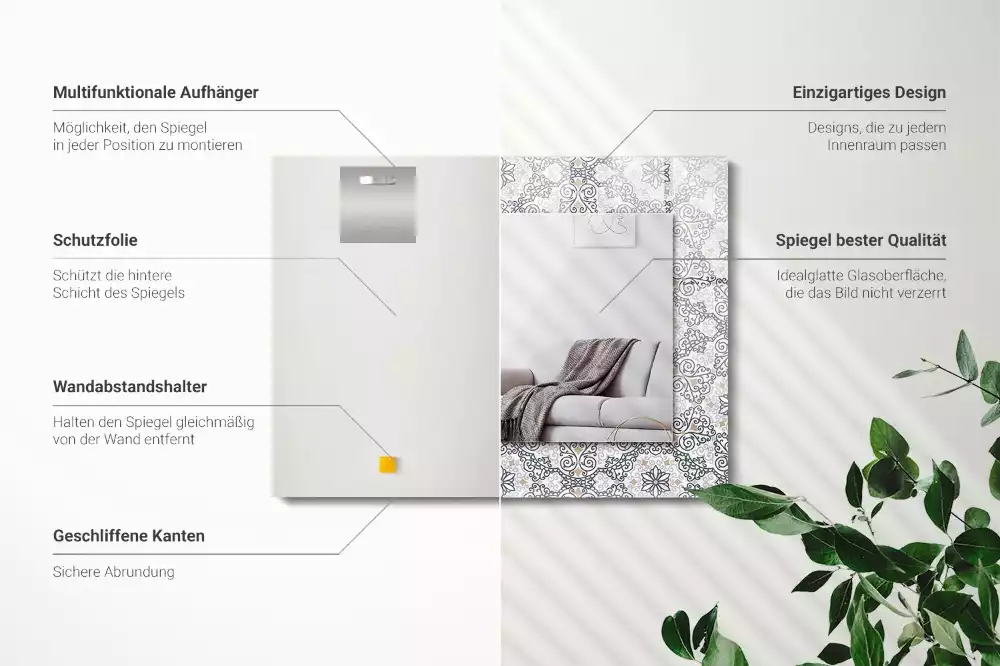 Rechthoekige spiegel met decoratie Ornamentpatroon