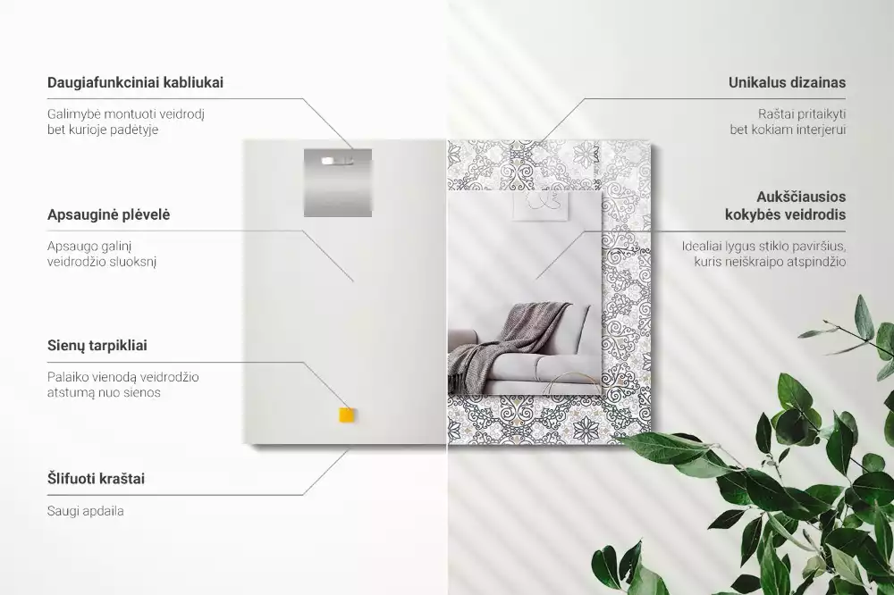 Rechthoekige spiegel met decoratie Ornamentpatroon