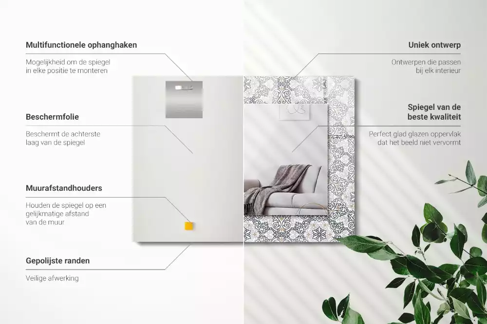 Rechthoekige spiegel met decoratie Ornamentpatroon