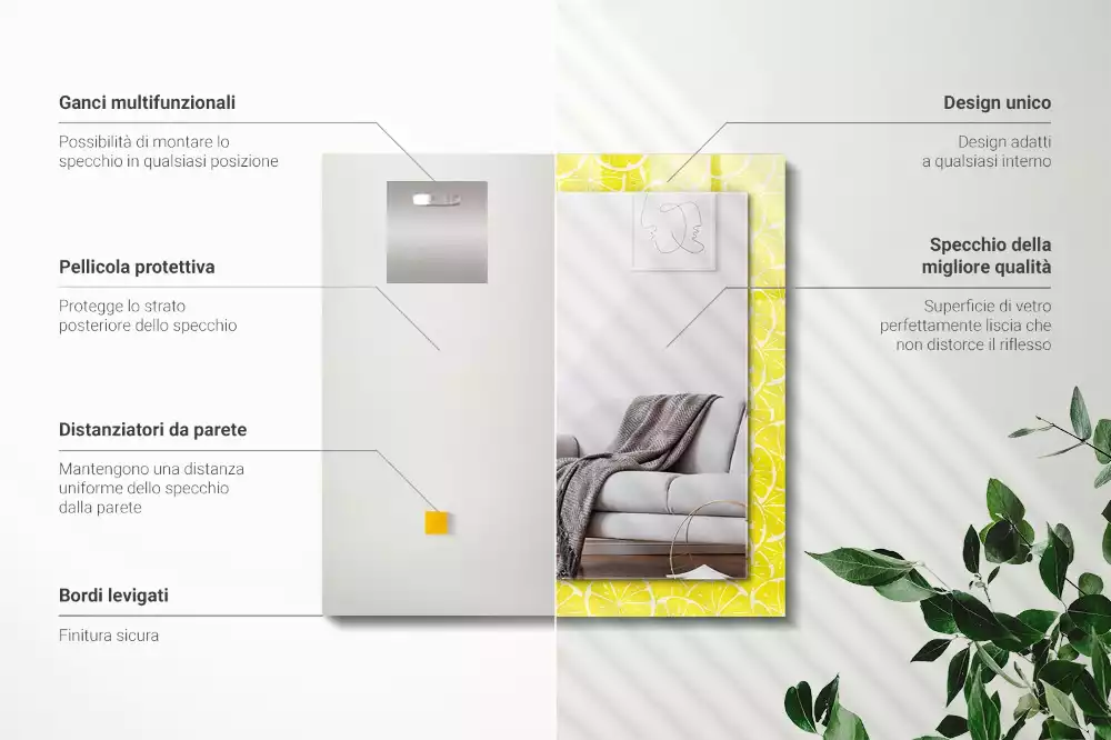 Rechthoekige spiegel lijst met print Patroon met citroenschijfjes