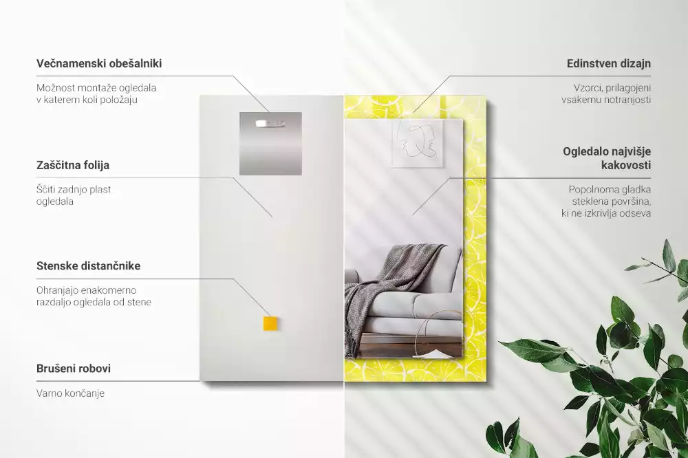 Rechthoekige spiegel lijst met print Patroon met citroenschijfjes