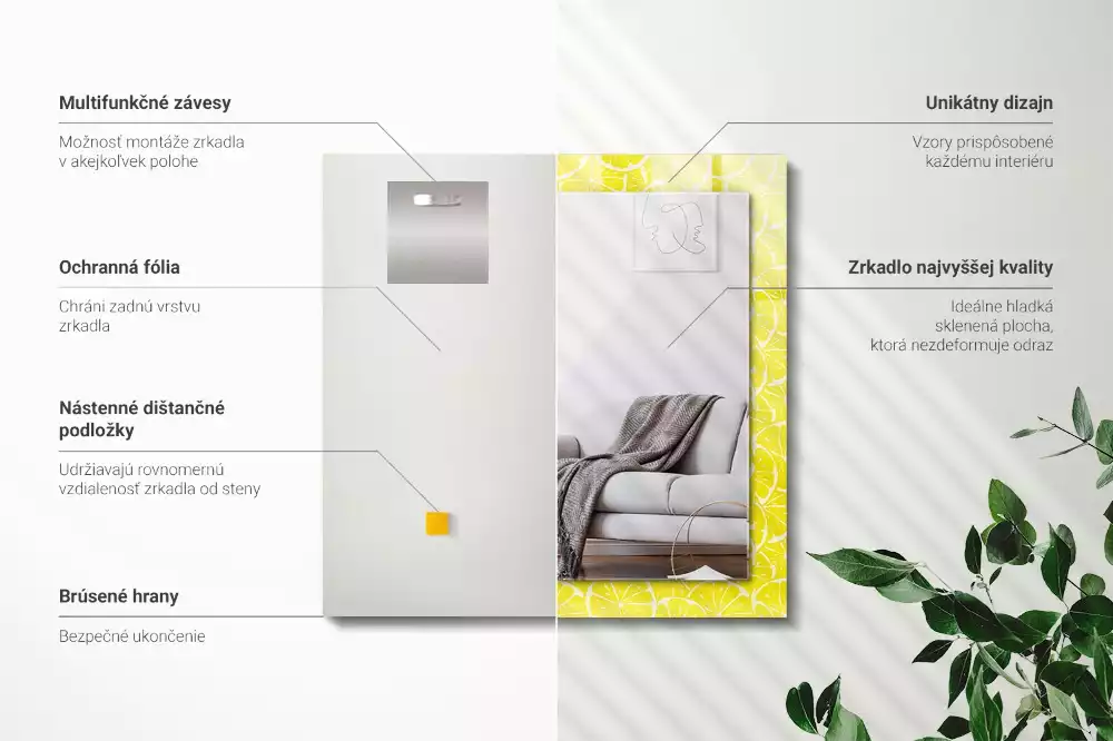 Rechthoekige spiegel lijst met print Patroon met citroenschijfjes