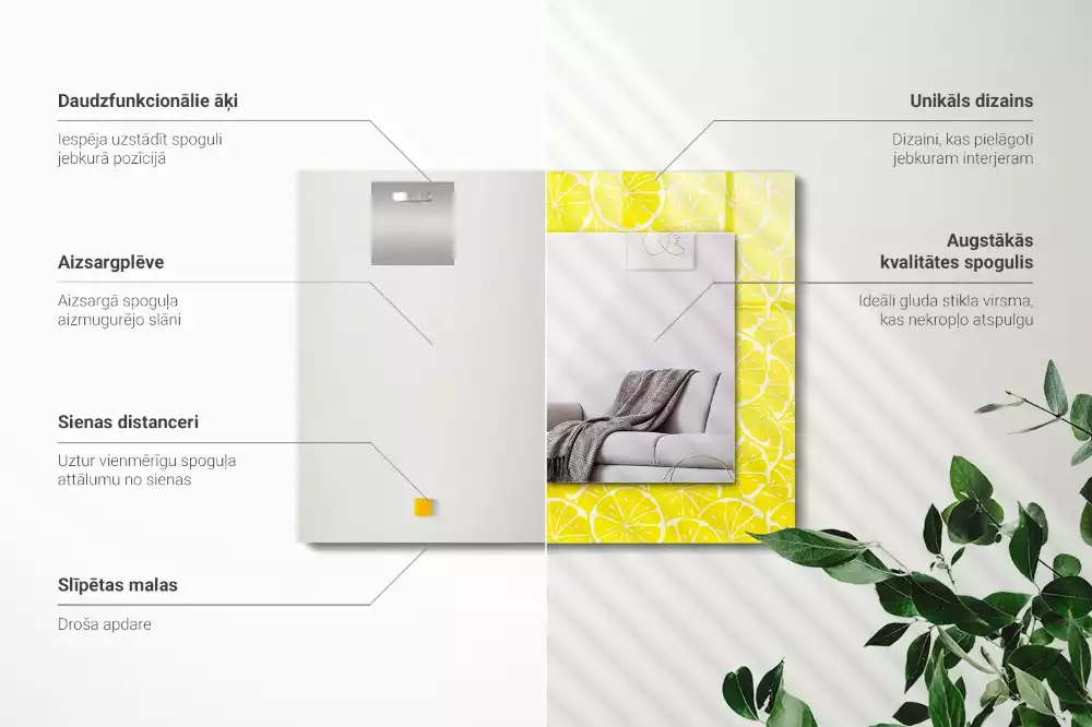 Rechthoekige spiegel lijst met print Patroon met citroenschijfjes