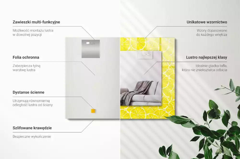 Rechthoekige spiegel lijst met print Patroon met citroenschijfjes