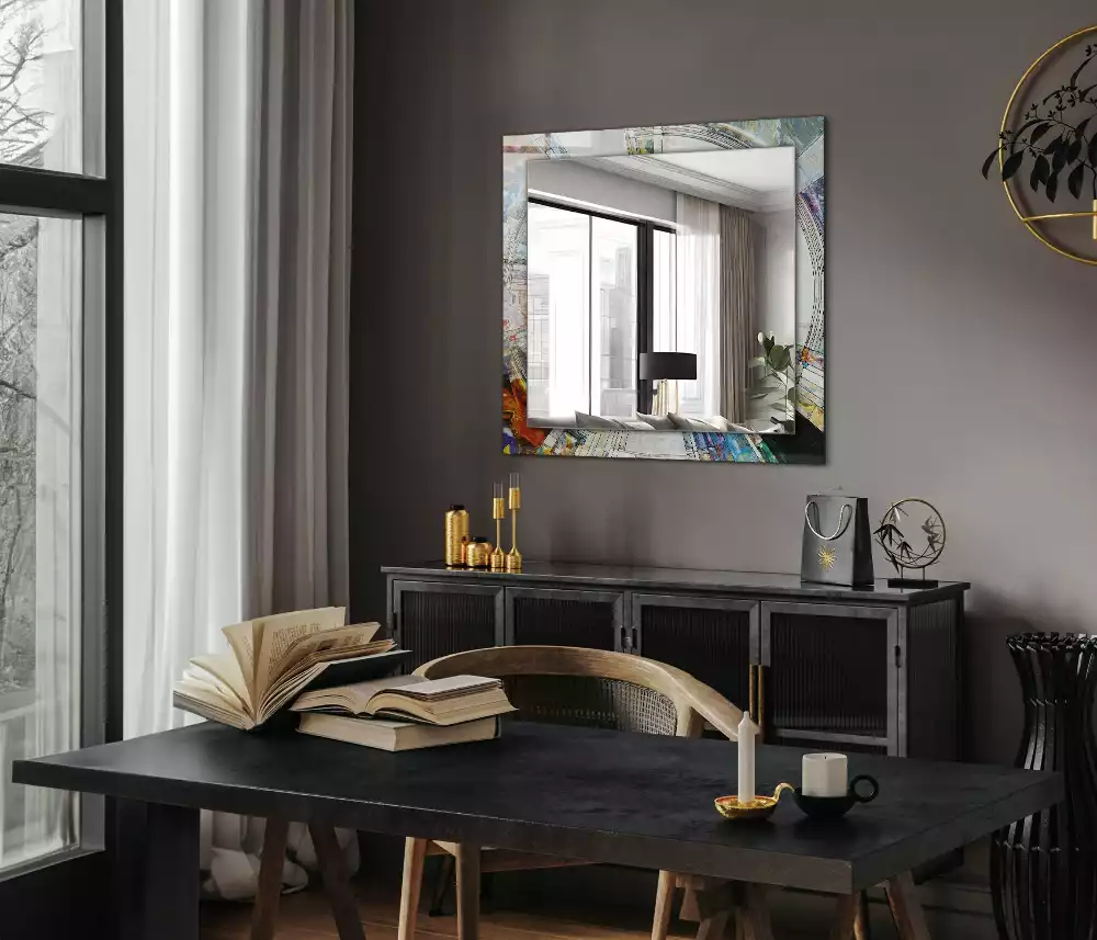 Rechthoekige spiegel met bedrukte lijst Abstract mozaïek van cirkels