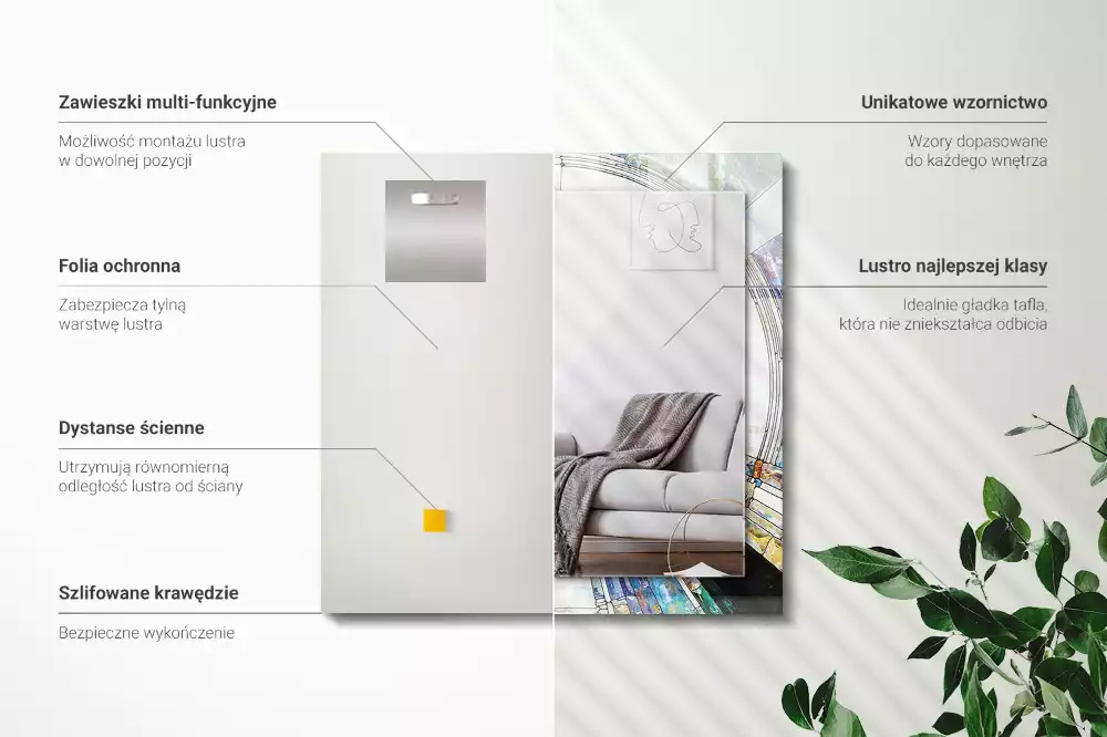 Rechthoekige spiegel met bedrukte lijst Abstract mozaïek van cirkels