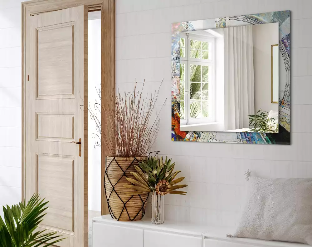 Rechthoekige spiegel met bedrukte lijst Abstract mozaïek van cirkels