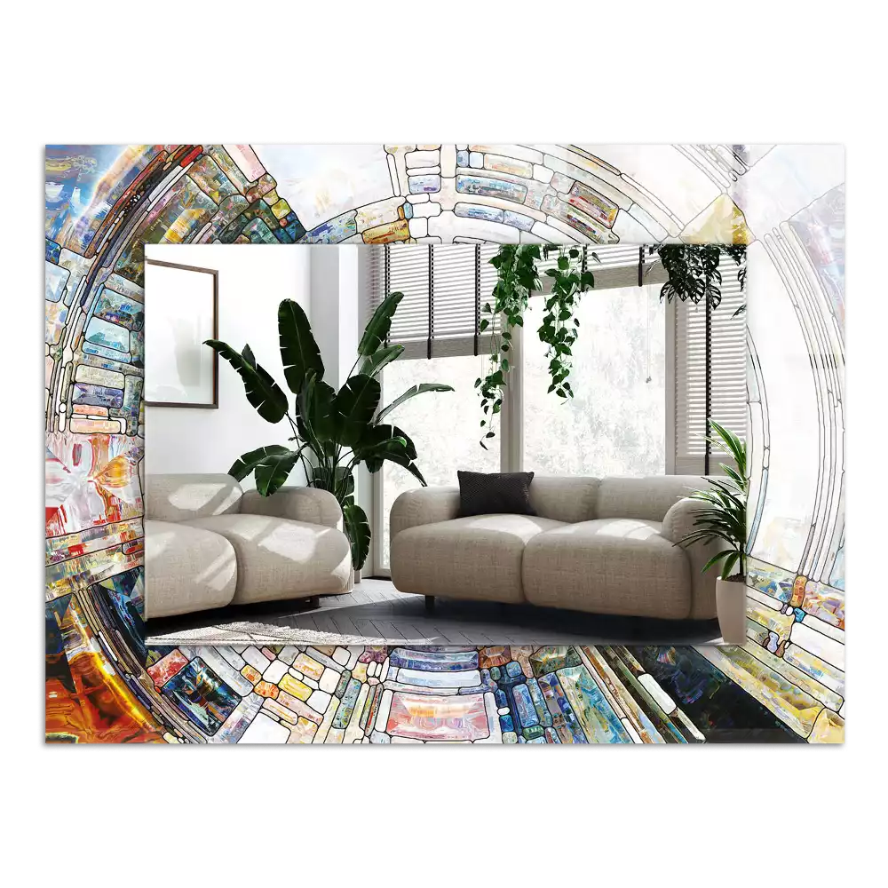 Rechthoekige spiegel met bedrukte lijst Abstract mozaïek van cirkels