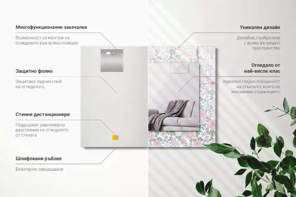 Rechthoekige spiegel met decoratie Bloemenstofpatroon