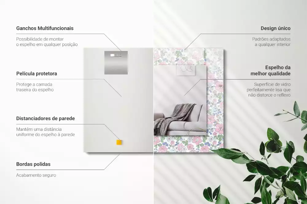 Rechthoekige spiegel met decoratie Bloemenstofpatroon