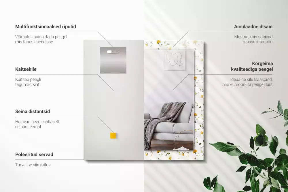 Rechthoekige spiegel lijst met print Bloemenbladeren patroon