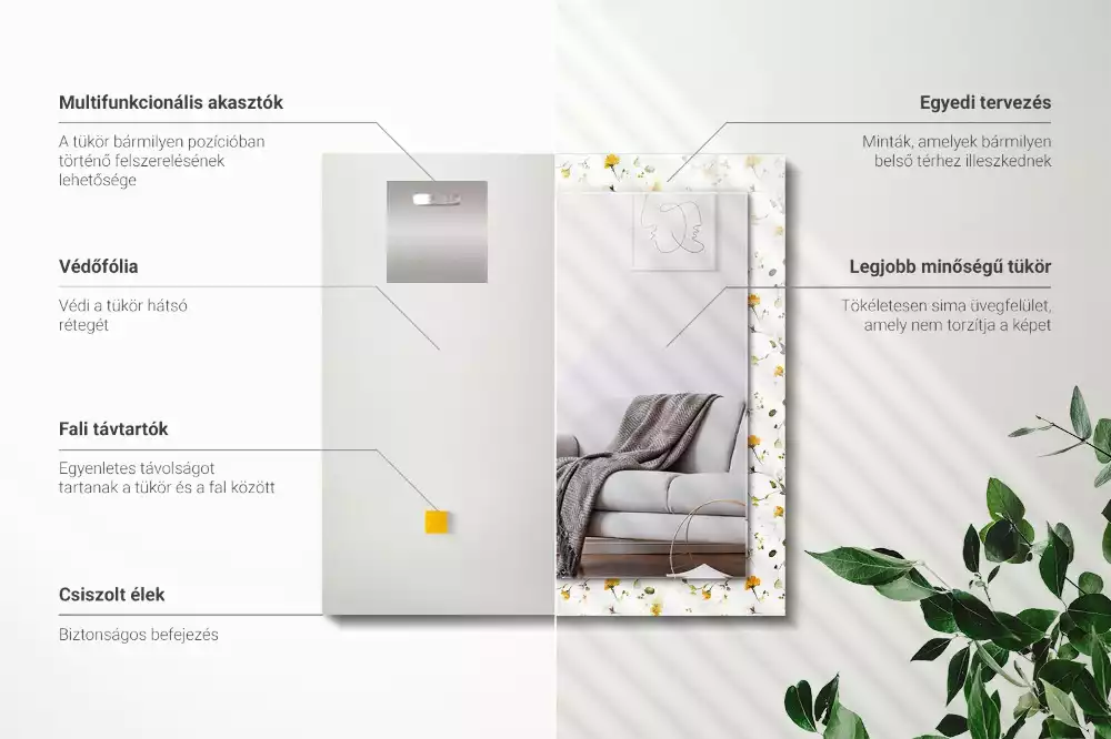 Rechthoekige spiegel lijst met print Bloemenbladeren patroon