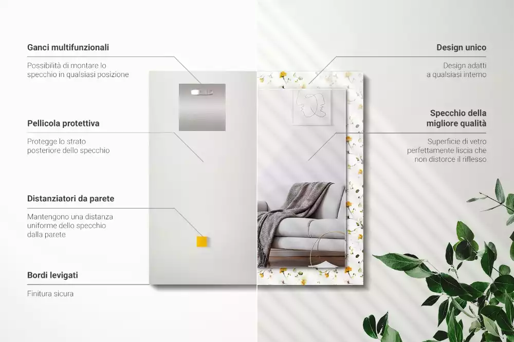 Rechthoekige spiegel lijst met print Bloemenbladeren patroon