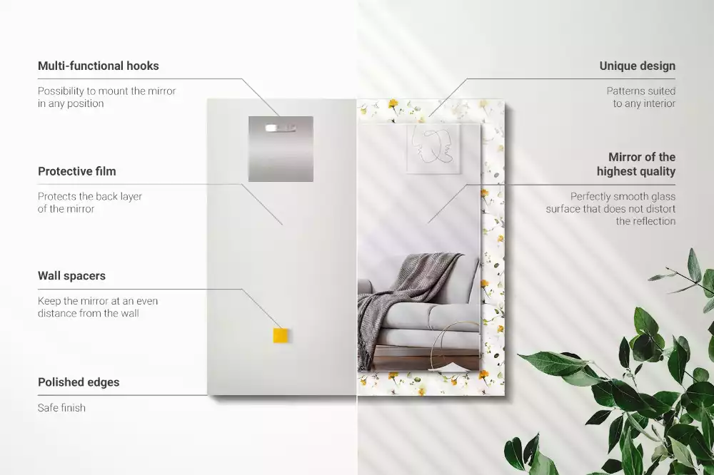 Rechthoekige spiegel lijst met print Bloemenbladeren patroon