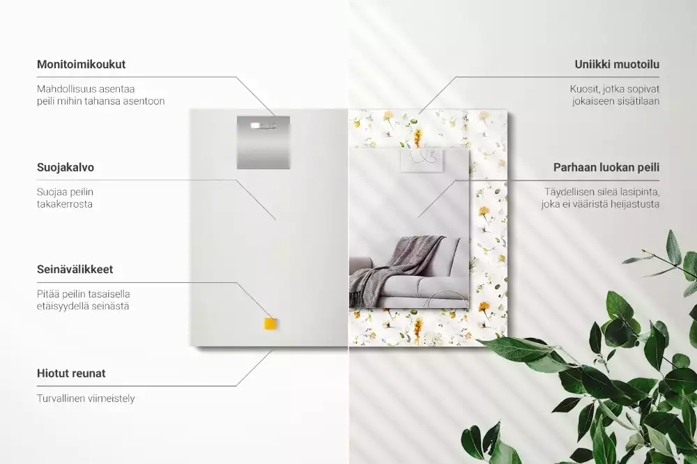 Rechthoekige spiegel lijst met print Bloemenbladeren patroon