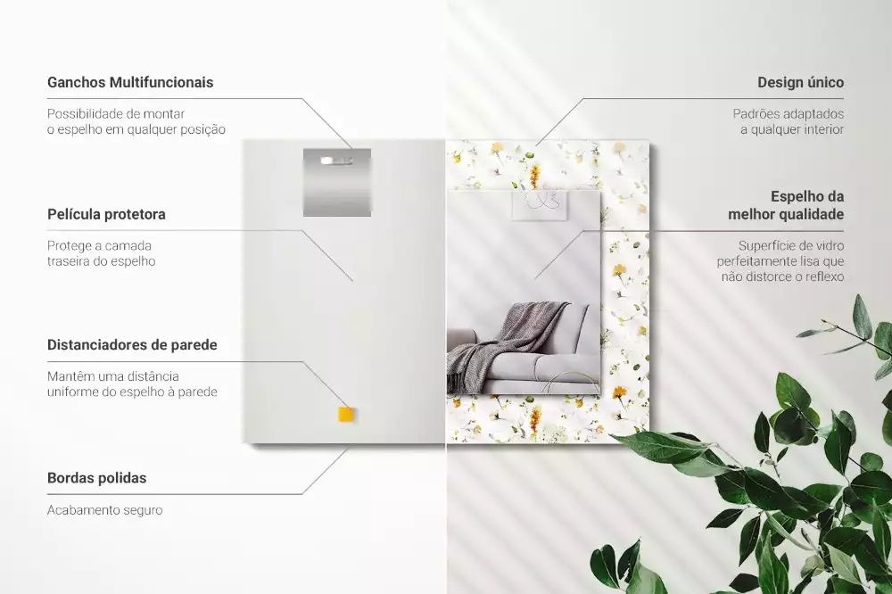 Rechthoekige spiegel lijst met print Bloemenbladeren patroon