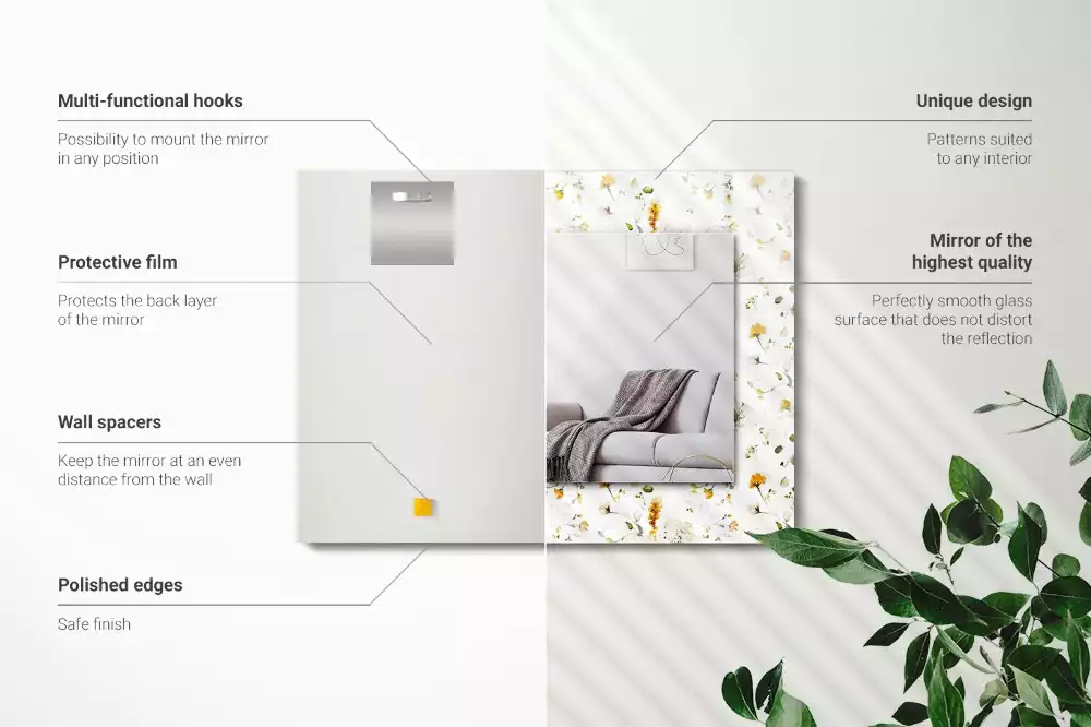 Rechthoekige spiegel lijst met print Bloemenbladeren patroon