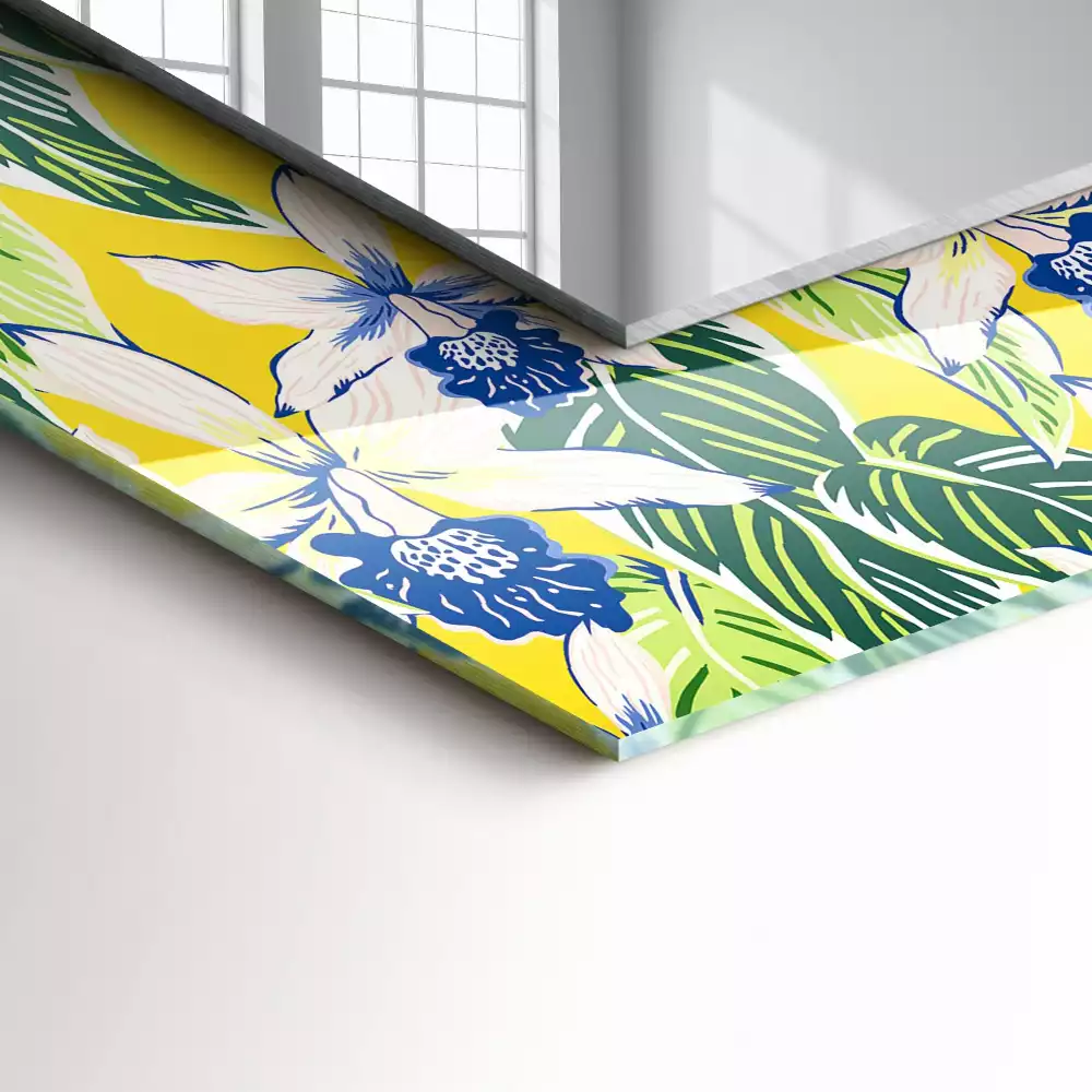 Rechthoekige spiegel met bedrukte lijst Bloemen en bladeren