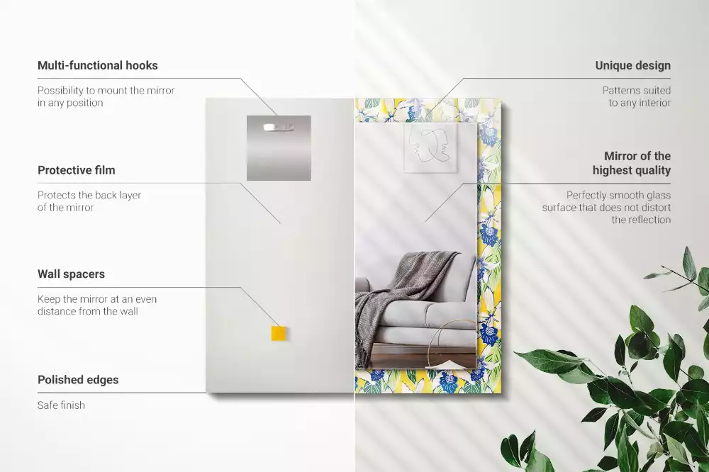 Rechthoekige spiegel met bedrukte lijst Bloemen en bladeren