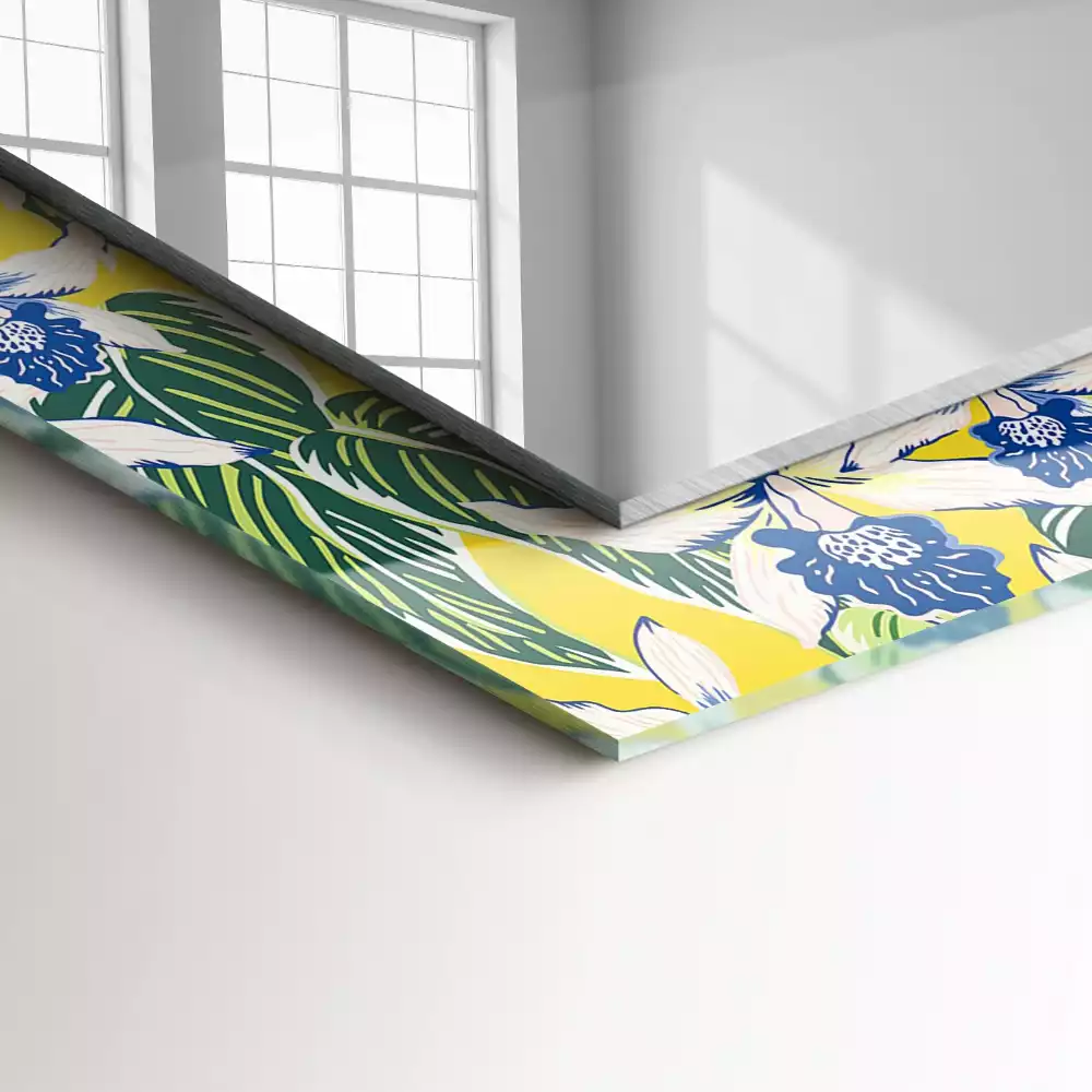 Rechthoekige spiegel met bedrukte lijst Bloemen en bladeren