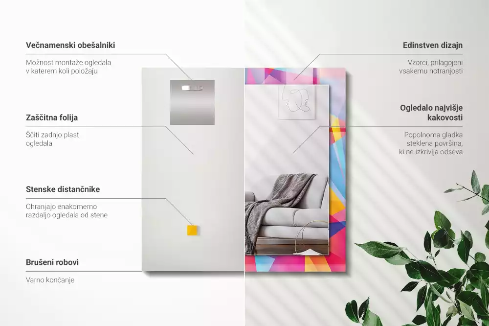 Rechthoekige spiegel met decoratie Kleurrijke geometrische patronen
