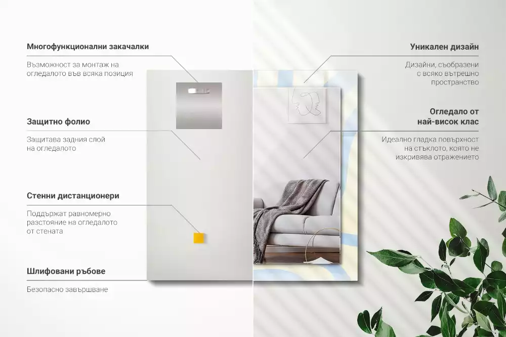 Rechthoekige spiegel lijst met print Abstracte golvende patronen