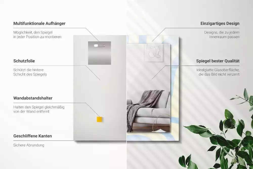 Rechthoekige spiegel lijst met print Abstracte golvende patronen