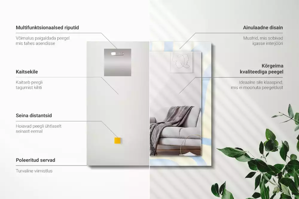 Rechthoekige spiegel lijst met print Abstracte golvende patronen