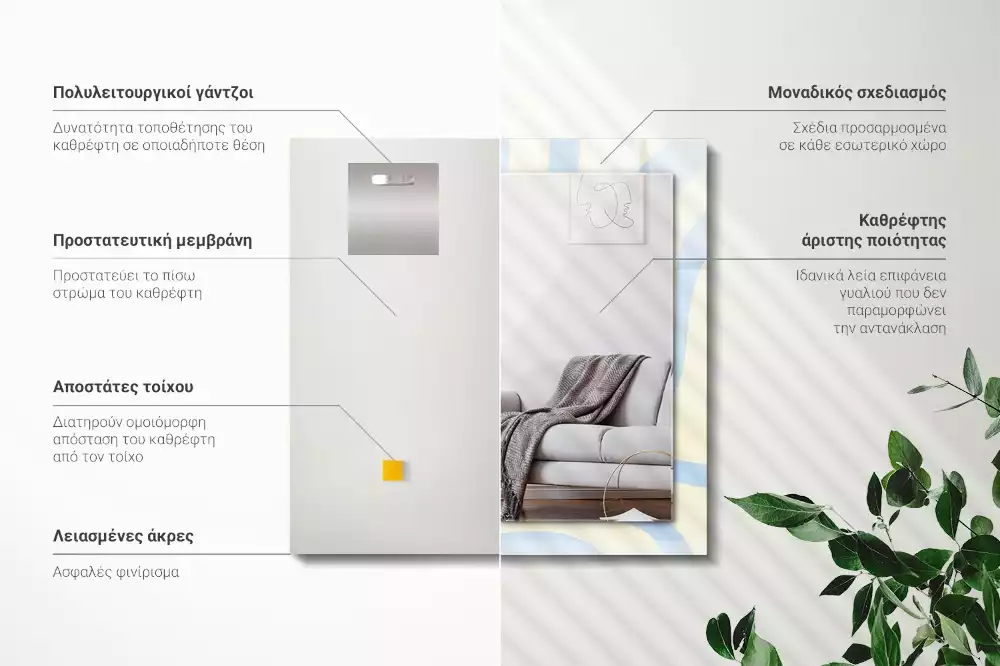 Rechthoekige spiegel lijst met print Abstracte golvende patronen