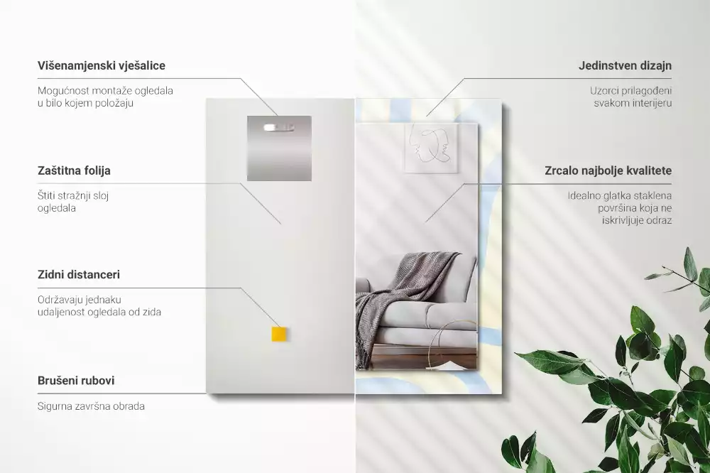 Rechthoekige spiegel lijst met print Abstracte golvende patronen