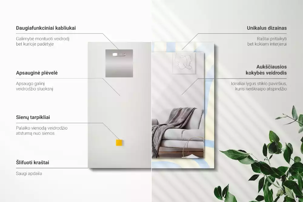 Rechthoekige spiegel lijst met print Abstracte golvende patronen