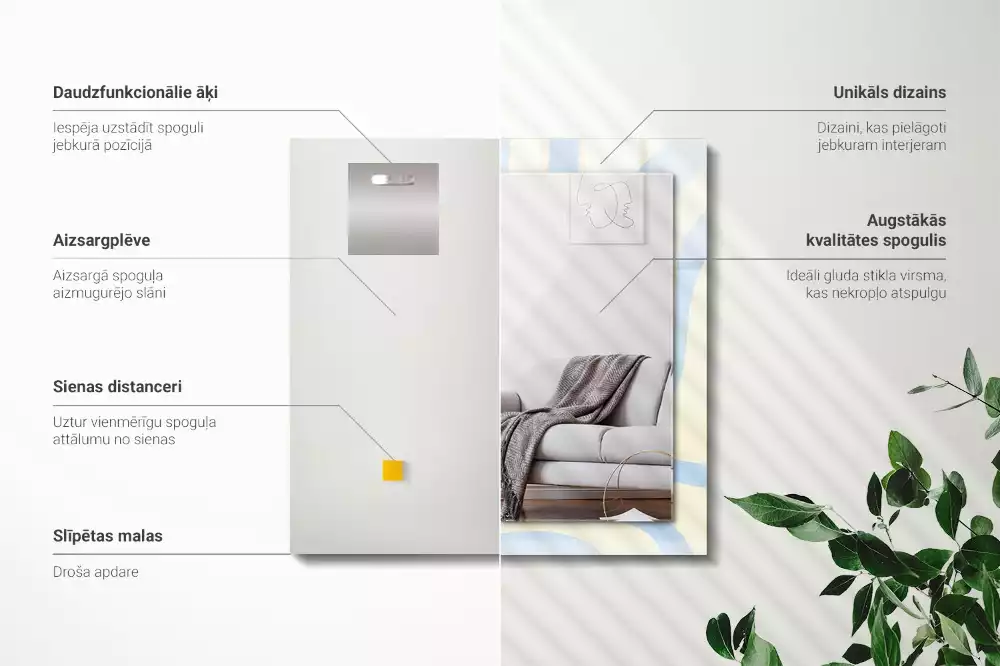 Rechthoekige spiegel lijst met print Abstracte golvende patronen