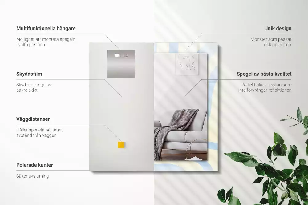 Rechthoekige spiegel lijst met print Abstracte golvende patronen