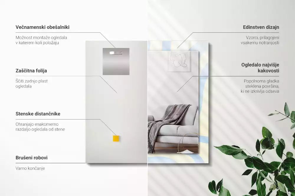 Rechthoekige spiegel lijst met print Abstracte golvende patronen