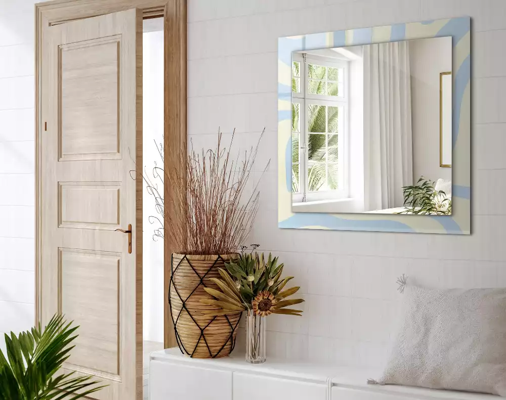 Rechthoekige spiegel lijst met print Abstracte golvende patronen