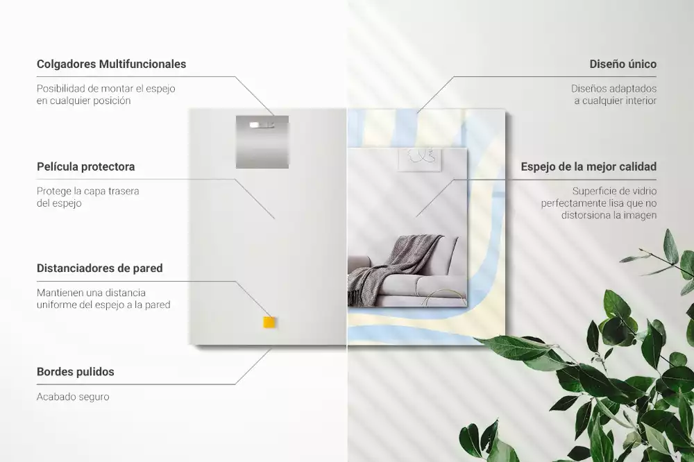 Rechthoekige spiegel lijst met print Abstracte golvende patronen