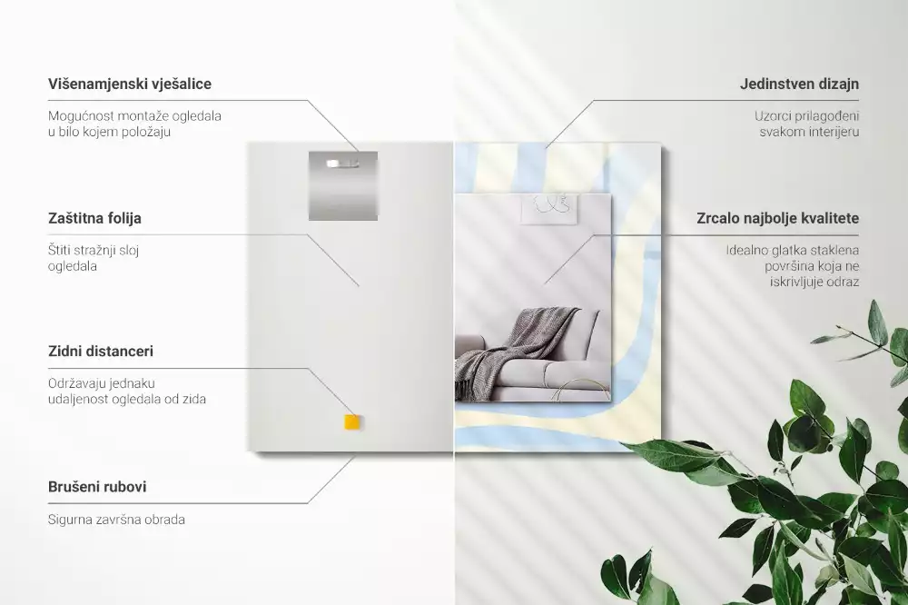 Rechthoekige spiegel lijst met print Abstracte golvende patronen