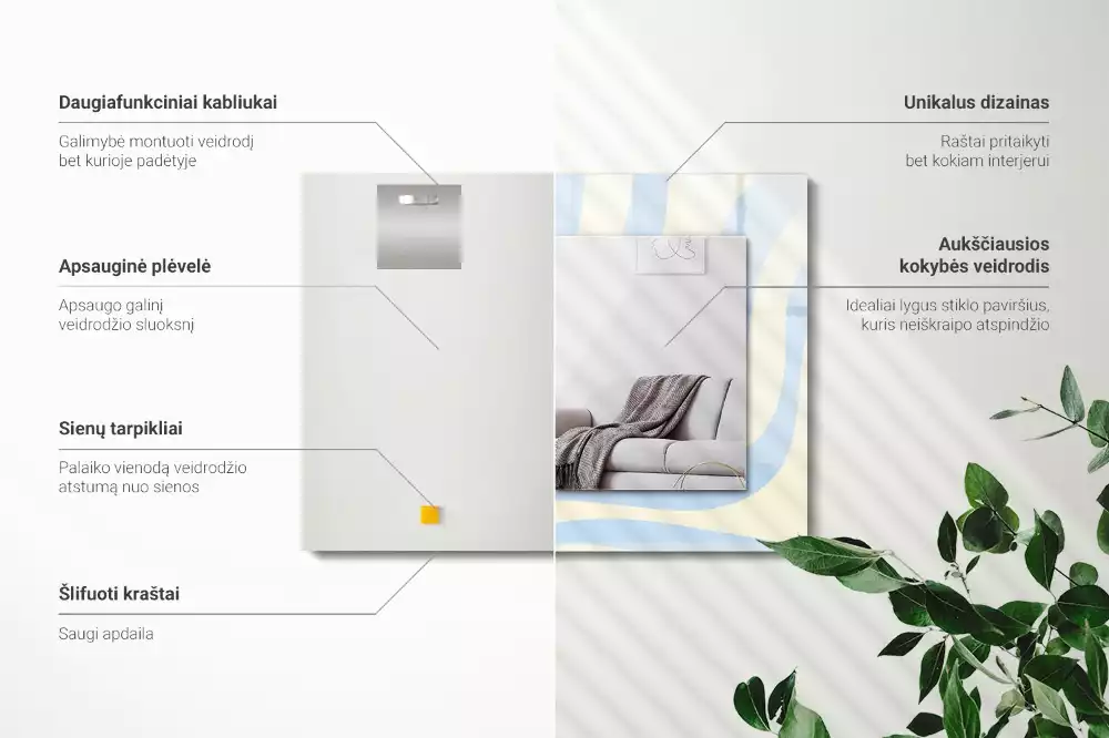 Rechthoekige spiegel lijst met print Abstracte golvende patronen