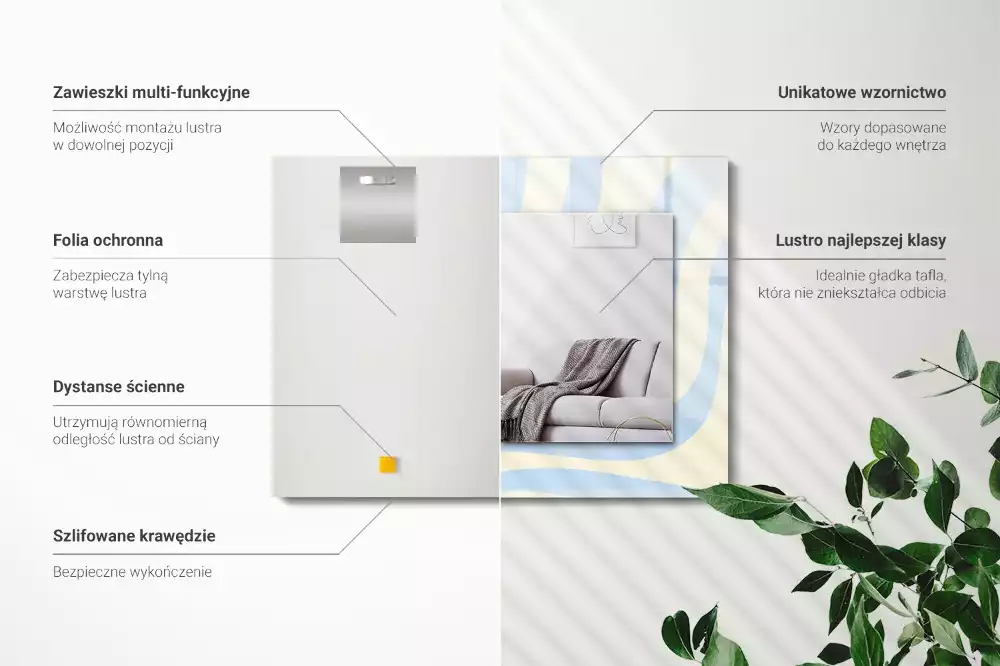 Rechthoekige spiegel lijst met print Abstracte golvende patronen