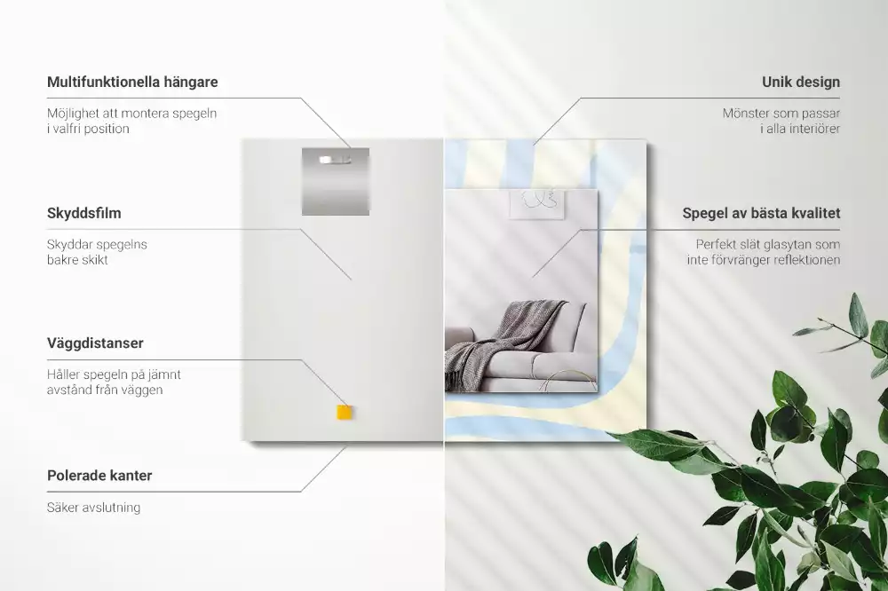 Rechthoekige spiegel lijst met print Abstracte golvende patronen