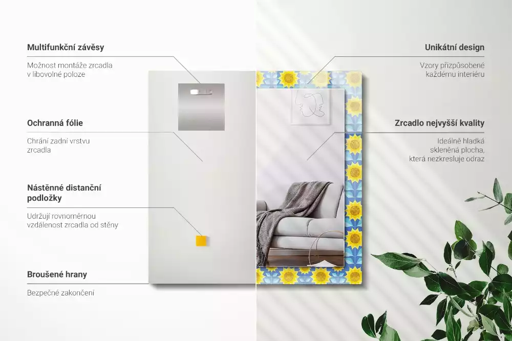 Bedrukte rechthoekige spiegel Zonnebloembladerenpatroon