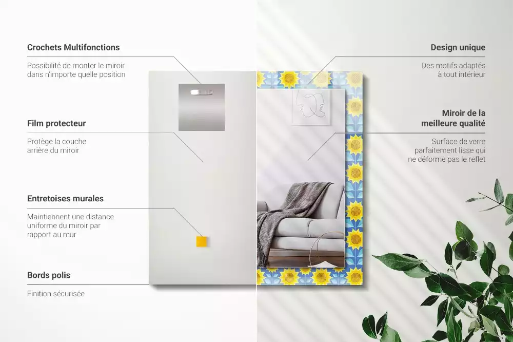 Bedrukte rechthoekige spiegel Zonnebloembladerenpatroon