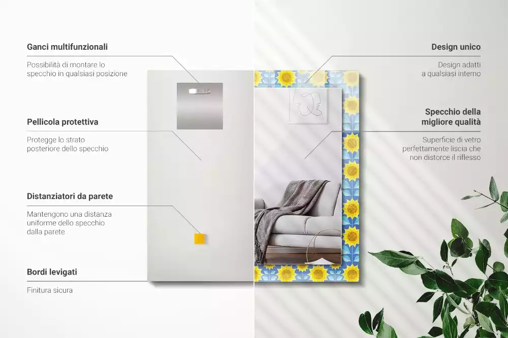 Bedrukte rechthoekige spiegel Zonnebloembladerenpatroon